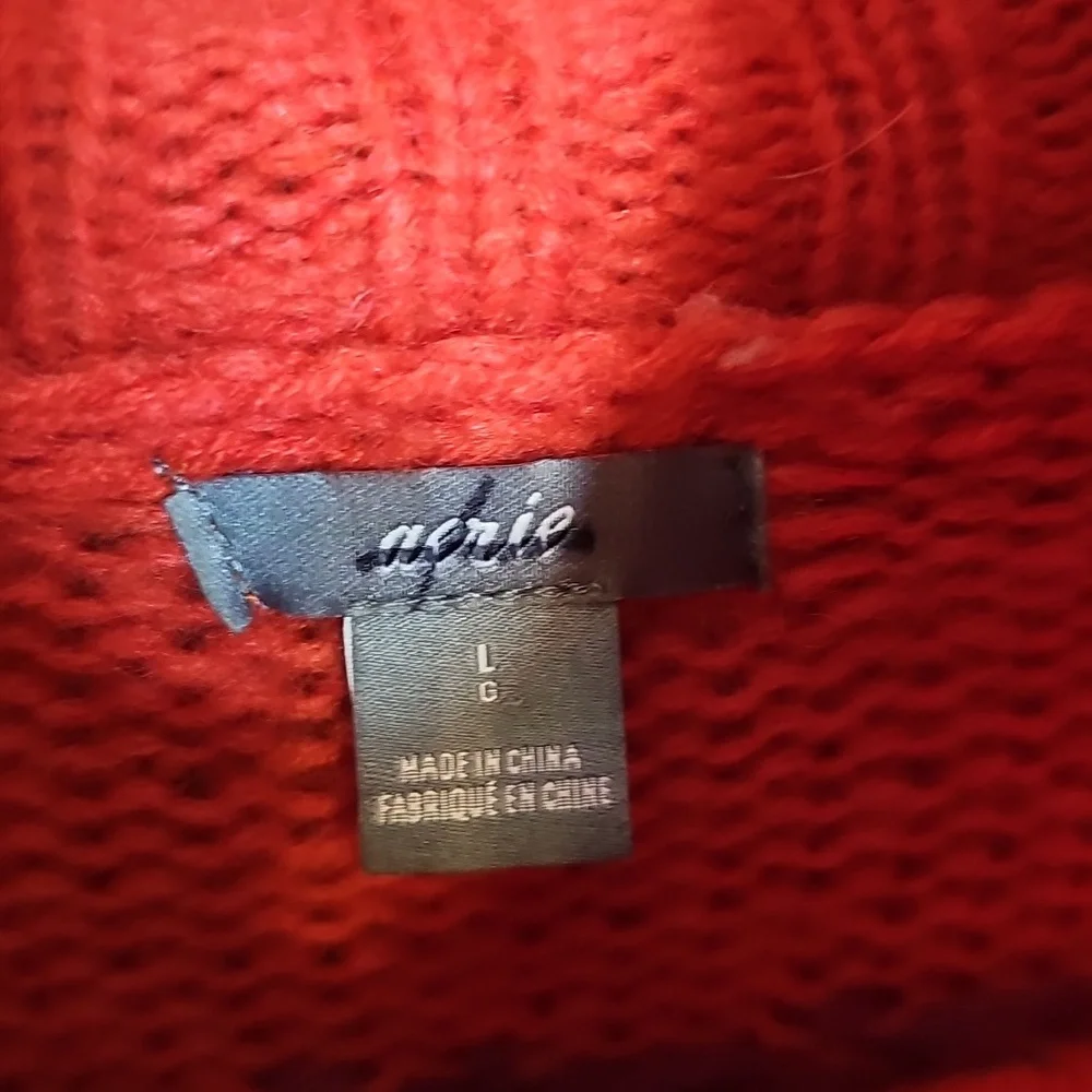 Aerie Vibrant Coral Fairisle‎ Patterned Oversized Turtleneck Sweater Large